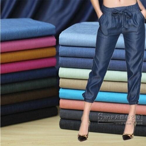 1m Summer Comfort Thin Pure Tencel Cotton Denim Fabric for Dress Pants Clothing Color Jeanet Fabric