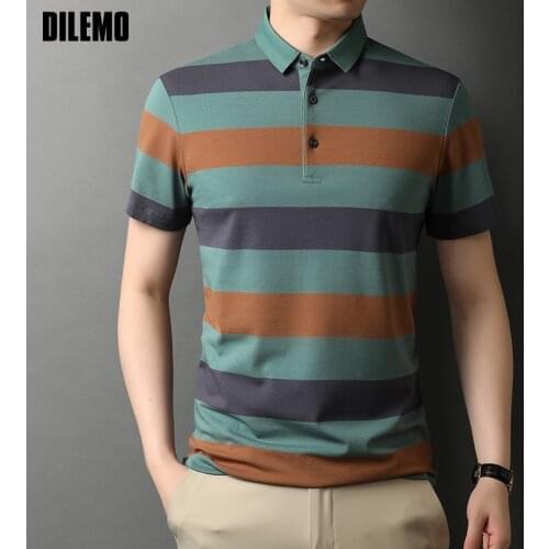 Top Grade New Summer Brand Striped Cotton Spandex Mens Designer Polo Shirts With Short Sleeve Casual Tops Fashions Men Clothing
