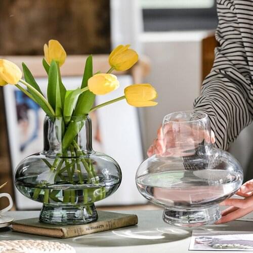Creative Pot Belly Transparent Glass Vase Rose Tulip Hydroponic Flower Vase Flower Arrangement Container Home Decoration Modern