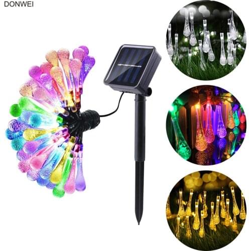DONWEI Waterproof 5m 20LED Water Droplets Solar Holiday Lights Outdoor Garden Christmas New Year Wedding Decorative String Light