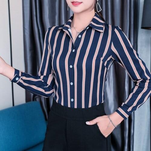 Women summer clothing chiffon stripe women shirts slim fit long sleeve blouses fashion shirts korean style lady office shirts