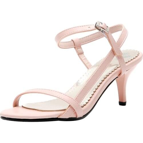 AQRA Sweet Style Womens Summer Sandals Leather Buckle Strap Narrow Band Round Toe Stiletto Heels Lovely Gift for Women shoes