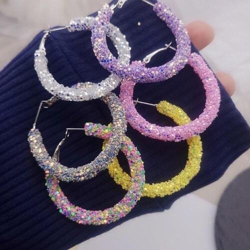 2021 New Trendy Colorful Sequins Hoop Earrings Fashion Size 45mm Round Circle Hoops Statement Earrings for Women Party Jewelry