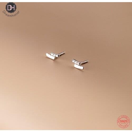 Dreamhonor Summer Jewelry Real 925 Sterling Silver Double Layer Smlie Zircon Stud Earrings For Women Engagement Gifts