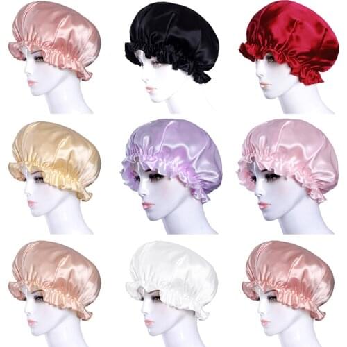Ladies Satin Sleep Cap Women Night Hat Sleeping Elastic Turban Hair Bonnet Silk Beanie Headwear Hat Head Wrap Scarf Solid Color