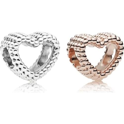 Authentic 925 Sterling Silver Bead Beaded Heart Charm Fit Fashion Women Pandora Bracelet Bangle Gift DIY Jewelry