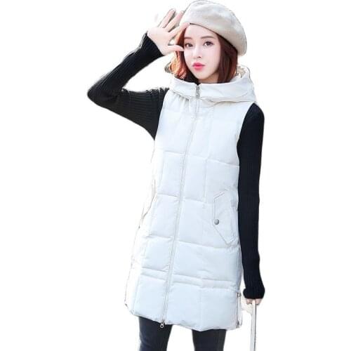 Women Winter Hooded Windproof Big Pocket Midi Warm Sleeveless Coat Waistcoat Puffer Jacket Cotton Padded Parkas Outwear Overcoat