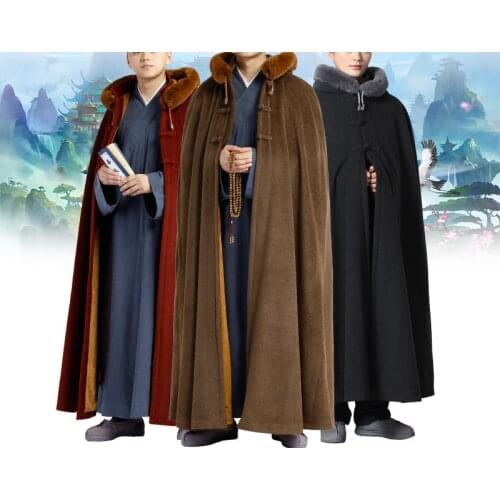 Unisex 7color Winter warm buddhist meditation cloak zen coat lay cape monks uniforms shaolin monk kung fu clothing robe red/blue