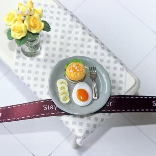 1:12 Dollhouse Miniature Kitchen Breakfast Set Hamburger Egg Banana with Tray Kitchen Food Accessories