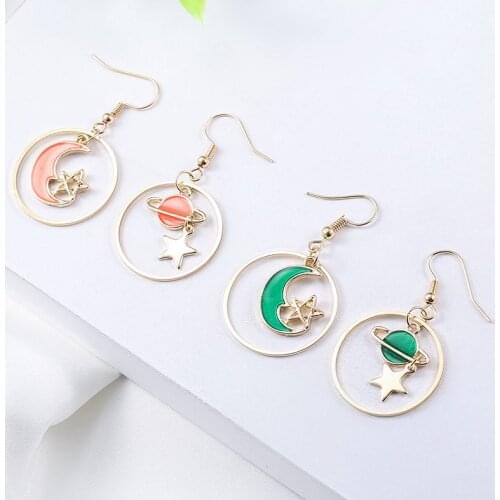10 pair/lot wholesale fashion jewelry metal enamel star moon planet earrings women