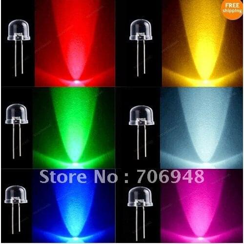 1200pcs LED Light Lamp 10mm Red Green Blue Yellow White Mixed 6 Colors 200pcs/each