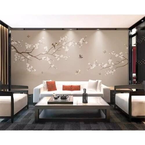 Beibehang Custom hand-painted wallpaper Chinese plum blossoms strokes flowers birds soft bag background wall papers home decor
