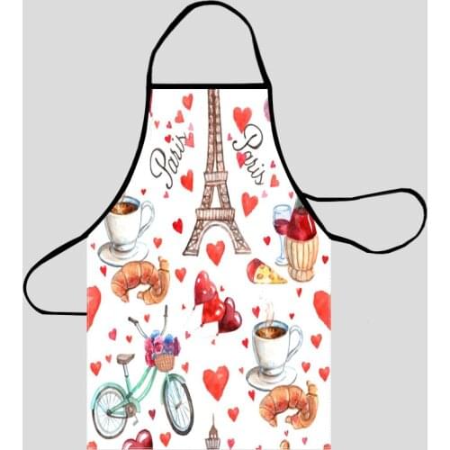Paris Seamless Pattern Kitchen Aprons For Women Oxford Fabric Cleaning Pinafore Home Cooking Accessories Apron