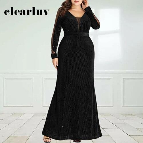 Sparkling Mermaid Evening Dress DR1562 V-Neck Long Sleeve Robe De Soiree Burgundy Sequin Women Party Gown Plus Size Long Dresses