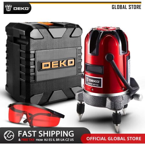 DEKO LL57/58 RED Horizontal Vertical Cross Line 360 Degrees Rotary 5 Lines 6 Points Self-leveling Laser Level High Visibility