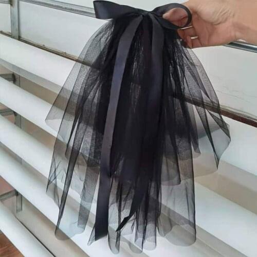 White Black Bridal Veils with Comb Two Layers Short Cut Edge Wedding Veil Tulle Ribbon Bowknot Women Welon Novia Accesorios