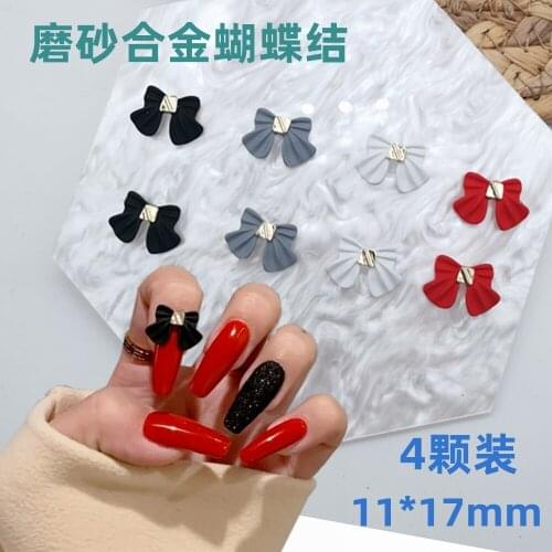 50pieces Nail Art Bow-Tie Decorations Jewelry 3D Alloy charms Japanese art High quality Design Frosted Black Accessories