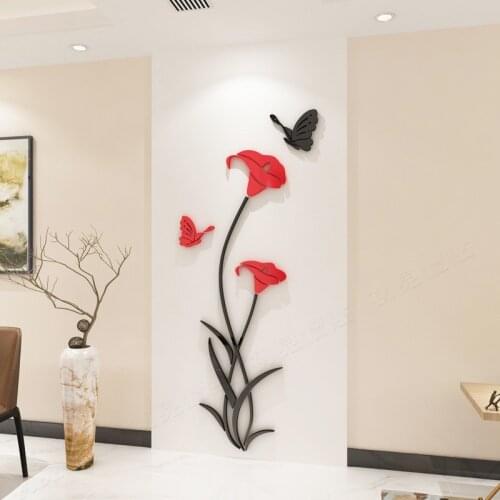 Crystal Acrylic 3d Flower Butterfly Wall Sticker Bedroom Restaurant TV Background Wall Decoration Sticker Home Decor