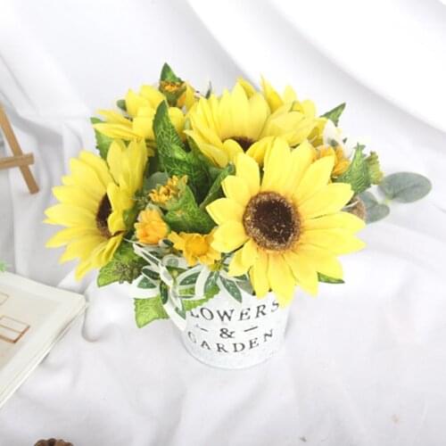 Artificial Flower Set Simulation Sunflower Shelf Window Small Ornaments Silk Flower Potted Plant Home Decoration Accessories