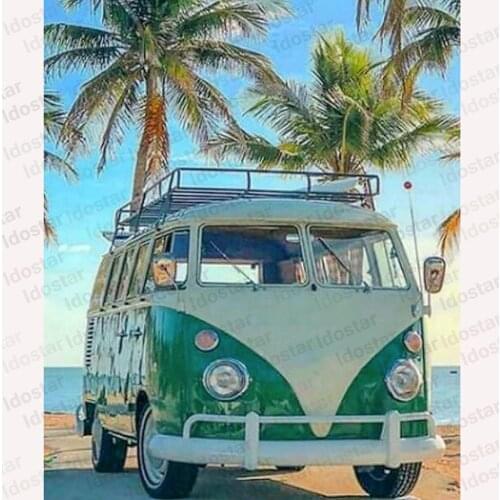 Seaside Cute Bus Diy Oil Painting By Numbers Canvas Acrylic Painting Wall Art Home Decoration 40x50cm