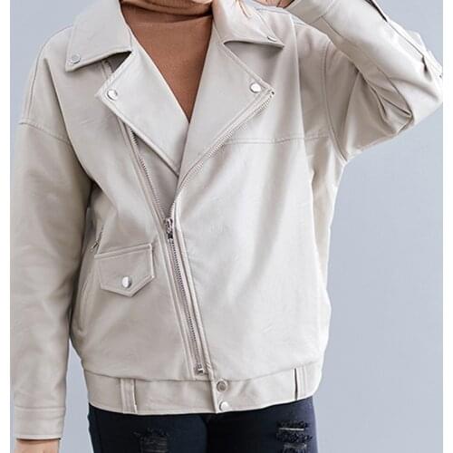 Women Faux Leather Zipper Coats Jackets Korean Loose Pu Motorcycle England Long Sleeve Streetwear Outerwear