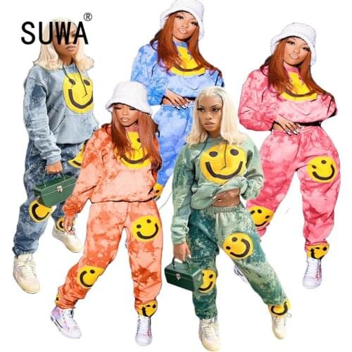 Cute Pattern Print Women Sweatsuit Long Sleeve 2 Pieces Clothes Suit Female Sporty Matching Set