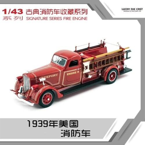 1:43 Scale Alloy Die-casting Car Model 1939 Classical Fire Engine Simulation Model Decorative Ornaments Childrens Toy Gifts