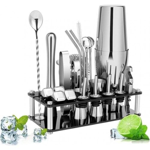 23 Pcs Cocktail Shaker Set Stainless Steel Drink Bartender Bar Set Wine Whiskey Beverage Drink Glasses Shaker Mixer Barware Tool