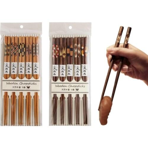 Japanese Chopsticks Set Black Walnut Chopsticks Household Wooden Creative Tableware Chopsticks 5 Pairs Chop Sticks Gift