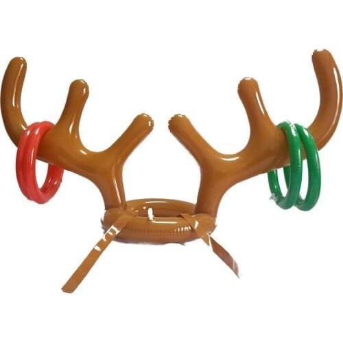 Inflatable Santa Funny Reindeer Antler Hat Ring Toss Christmas Holiday Party Game Supplies Toys