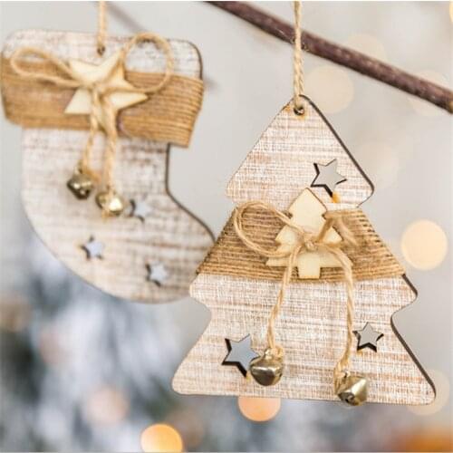 Christmas Tree New Year Gift Natural Wood Elk Shoe Deer Ornaments Pendants Hanging Crafts Xmas Decor Home Decore Car Decoration