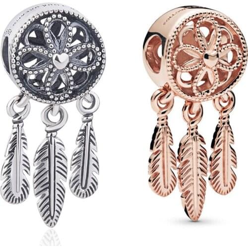 QANDOCCI 100% 925 Sterling Silver Bead Spiritual Dreamcatcher Charm Fit Original Pandora Bracelet Bangle DIY Jewelry