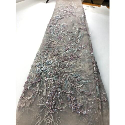 Handmade embroidered tulle fabric Luxury heavy stones french net lace Nigerian beaded lace fabric for party dress H0151
