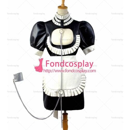 Sexy Sissy Maid Dress Faux Leather Dress Lockable Uniform Cosplay Costume Custom-made[G829]