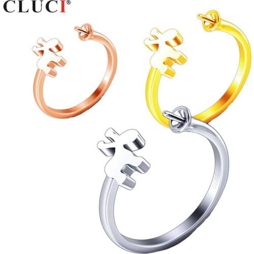 CLUCI Silver 925 Cute Women Rings Jewelry Adjustable Pearl Ring Mounting 925 Sterling Silver Deer Shaped Rings SR2211SB