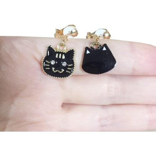 Multi Styles Cute Cartoon Alloy Black White Cat Stud Clip Earrings for Women Cat Earrings Animal Girls Kids Jewelry Accessories