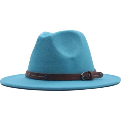 Lady British Fashion Wide Brim Simple Top Fedoras Hat Unisex Jazz hat With Belt Vintage Trilby Felt Hat
