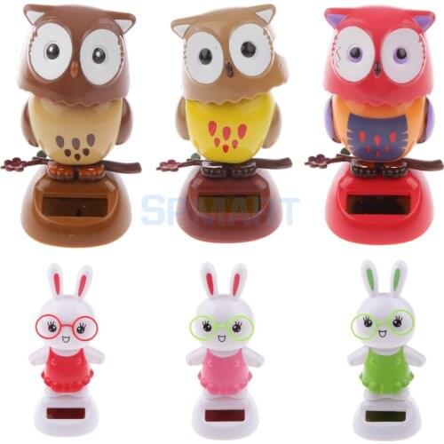 Cute Solar Powered Bobble Head Rabbit/Owl Kids Toy Car Ornament Gift