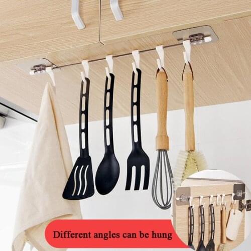 Wardrobe Towel Rack Storage Shelf 6 Hooks Self Adhesive Kitchen Towel Holder Firm Hang Storage Rack Organiser Hook