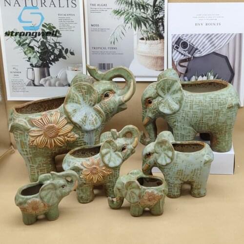Strongwell Home Plant PotPotted Creative Animal Shape Elephant Ceramic Flowerpots Fairy Garden Decoration Furnishings Ornament
