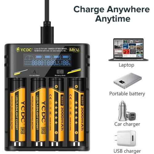 Universal LCD Battery Charger for 18650 26650 21700 18350 AA AAA 3.7V/3.2V/1.2V NiMH Battery 18650 Smart Charger