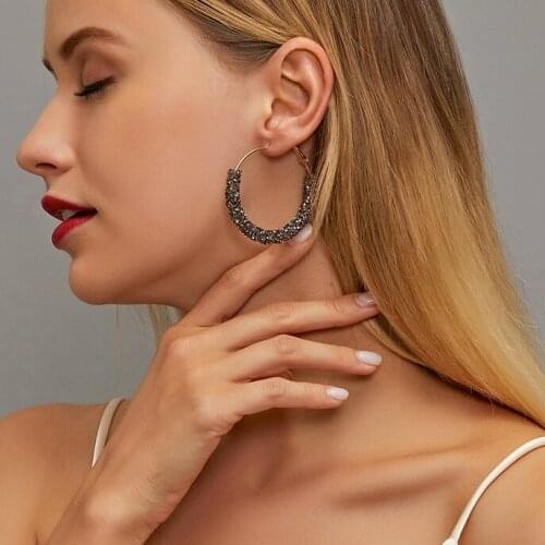 Retro Exaggerated Crystal C-shaped Dangle Earrings Hyperbole Female Circle Bohemia Drop Earrings Girls