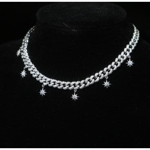 Hip hop Miami Cuban Choker Necklace Collar Statement star charm paved choker silver color Thick Chain Necklace Women Jewelry