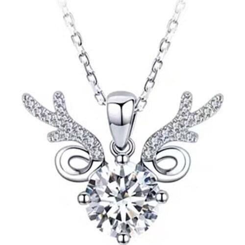 KOFSAC New Jewelry 925 Sterling Silver Necklaces Women Gifts Shiny Cute Zircon Deer Pendant Necklace Girl Christmas Accessories