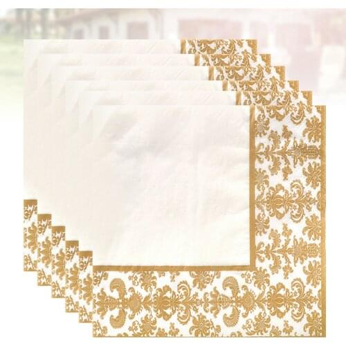 100pcs Gold Printing Disposable Napkin Tissue Paper Printed Napking for Restaurant and Hotel (Golden + White)