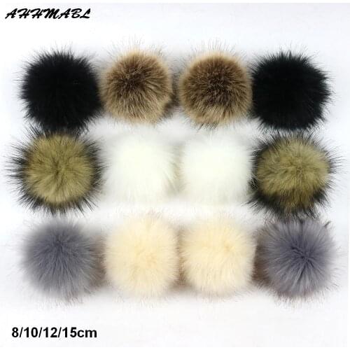2pcs/lot 8/10/12/15cm DIY Faux Raccoon Fur Pompom Fur Pom Poms for Women Kids Beanie Hats Caps Fox Ball For Shoes Caps Bags F321