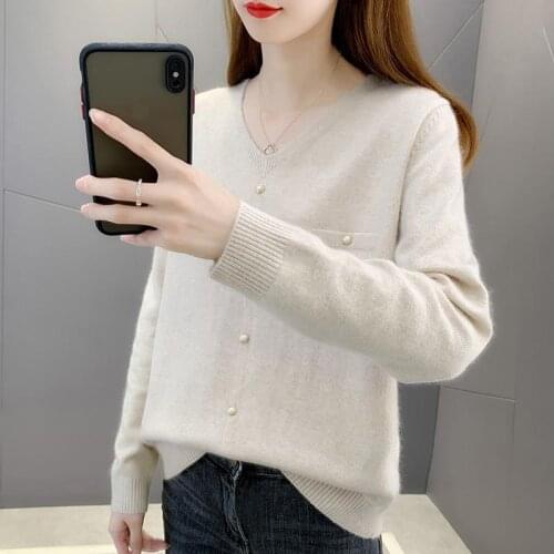 2021 Basic V-neck Knitted Woman Sweater Pullovers Knitting Sweaters Spring Autumn Womens Long Sleeve Tops Jumper Unif Clothing