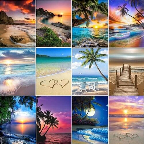 5d Diy New Diamond Painting Landscape Beach Cross Stitch Embroidery Suit Sunset Full Rhinestone Mosaic Home Decoration Painting