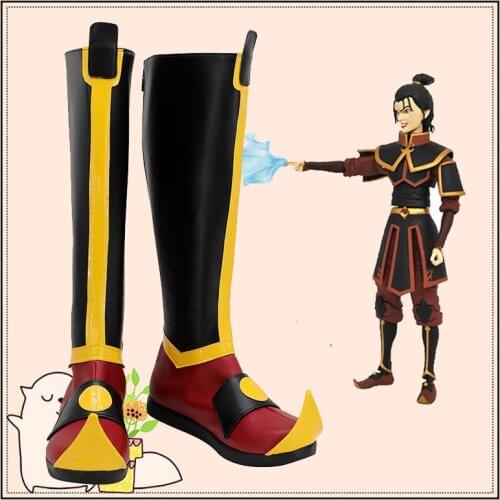 Anime Avatar: The Last Airbender Azura Black Red Shoes Cosplay Long Boots Leather Custom Made For Halloween