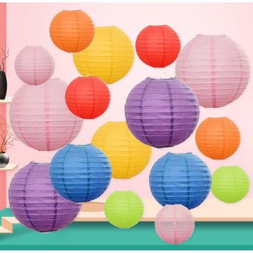 Behogar 16pcs Colorful Paper Lanterns Chinese Japanese Paper Hanging Decorations Ball Lanterns Lamps for Home Party Decors